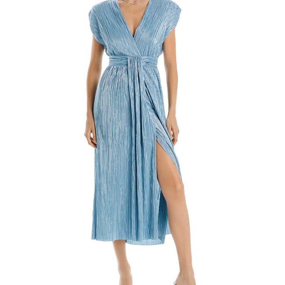 Sabina Musayev Harvey Plissé Midi Dress in Blue Topaz